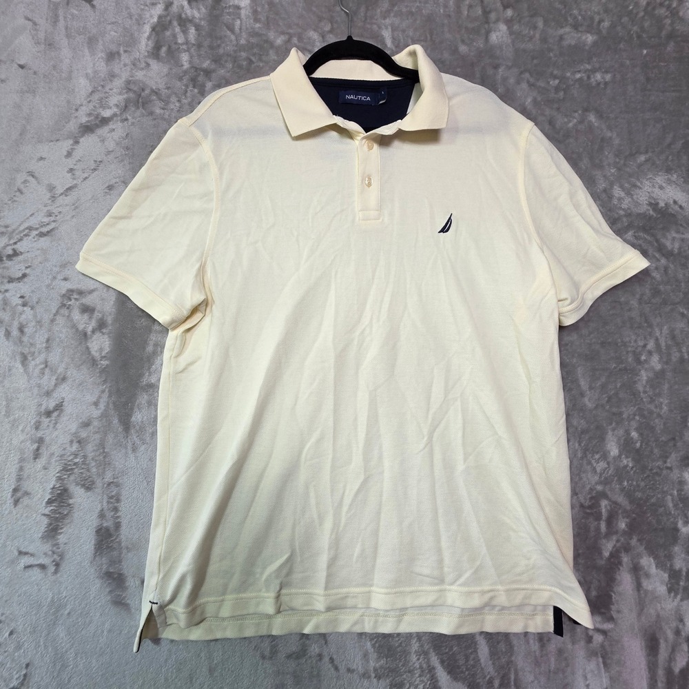 Nautica Mens Short Sleeve Pique Polo Shirt Yellow Size L Logo NASADGVT1 222
